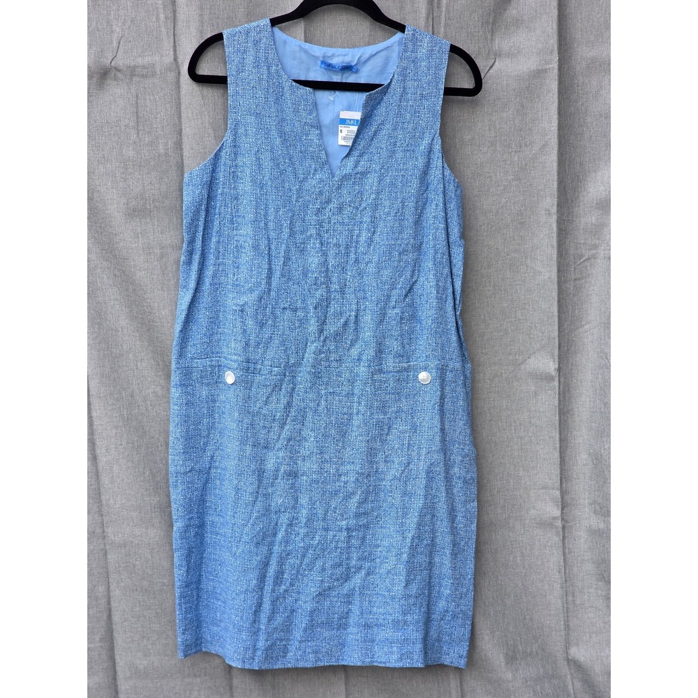 J.McLaughlin Rue Dress Blue Aqua Autograph Linen V-Neck Shift Sleeveless Small